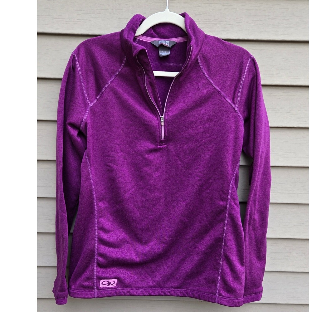 Outdoor Research Womens Large Purple Fleece Quarter Zip Pullover Thumbholes L